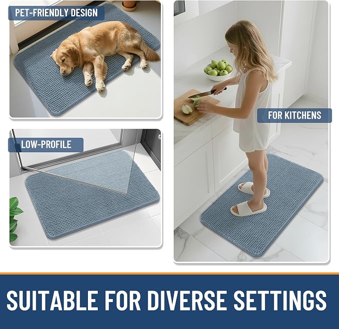 Arotive Chenille Bathroom Rugs 40x32, Soft Absorbent Bath Mat, Grayish Blue | Rubber Backing, Machine Washable Dry Bath Mats for Bathroom Floor, Tub and Shower, Home Decor Accessories
