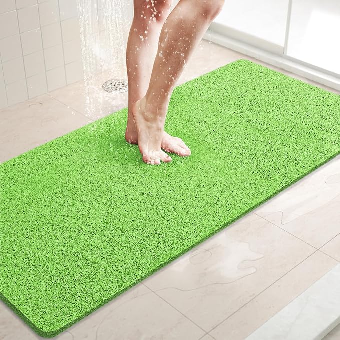 LuxStep Shower Mat Bathtub Mat Non-Slip Bath Mat with Drain, Quick Drying | 47x16 inch PVC Loofah Bathmat for Tub,Shower,Bathroom,Grass Green