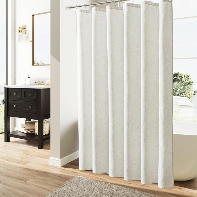 Neutral 78 Inch Extra Long Linen Shower Curtains for Bathroom Neutral Vintage Country Style Rustic Boho Farmhouse Water Repellent Decor Bath Drapes with Hooks 72x78