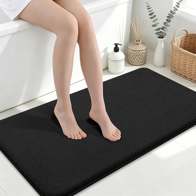 Smiry Memory Foam Bath Mat 44x24, Extra Soft Absorbent Bathroom Rugs | Black Quick Dry, Machine Washable Bath Mats for Bathroom, Shower, Tub and Home Decor Accessories