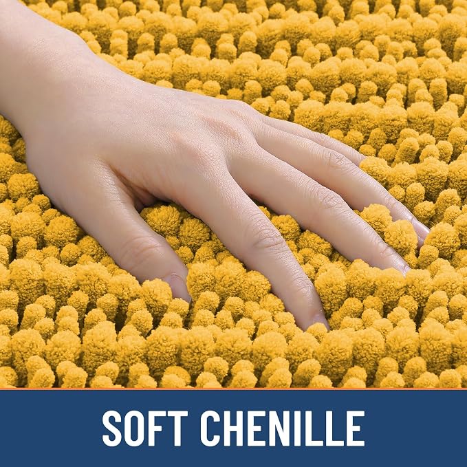 Smiry Bathroom Rugs 34X21, Extra Soft Rubber Backing Chenille Bath Mats | Golden Yellow Machine Washable Non Slip Quick Dry Bath Mats for Bathroom Floor, Tub, Shower, Home Decor Accessories