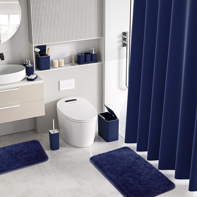 Bathroom Accessory Set - Bathroom Set, 12PC Bathroom Accessories Set, Blue Bathroom Accessories Set, Mini Trash Can, Toilet Brush, Trash Can & Soap Dispenser