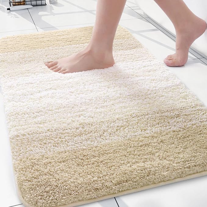 Arotive Microfiber Bathroom Rugs, Shaggy Soft Absorbent Bath Rug, 30x20 | LightBeige, Rubber Backing Thick Plush Machine Washable Dry Bath Mats for Bathroom, Tub and Shower, Rectangular