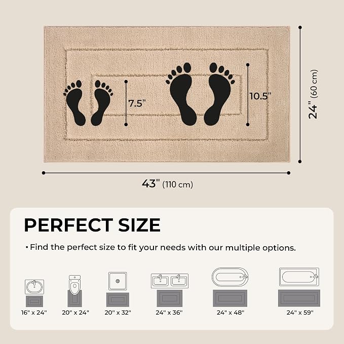 GRANNY SAYS Khaki Bathroom Rug 24" x 43", Non-Slip Microfiber Bath Mat | Ultra-soft, durable TPR backing for reliable grip, fast water absorption, machine washable for Vanity, Shower, Tub