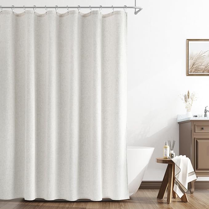 Boho Linen Shower Curtain 86 Inch Length Country Farmhouse Cottage Bath Decor Shower Curtains Neutral Cloth Weighted Textured Fabric Bath Curtain,72x86