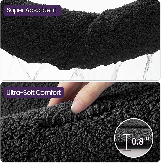 DEXI Bath Mat 32x20, Absorbent and Non Slip Bathroom Rugs, Black | Soft Plush Microfiber Bathmat, Machine Washable & Quick Dry, Rubber Back Rug for Shower, Tub, Sink