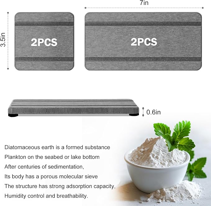 4PCS Stone Drying Trays for Bathroom Sink and Kitchen Counter - Water Absorbing Stone Tray with Diatomaceous Earth, Soap Dish and Coaster