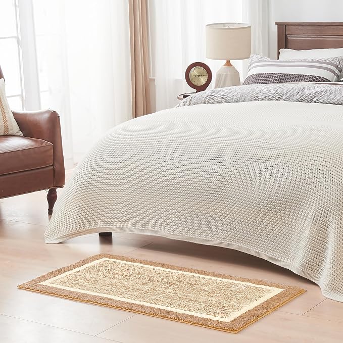 CozeCube Beige Bath Runner 59"x24" Non Slip Washable Rug | For Bathroom Non Slip, Fluffy Absorbent Microfiber Bath Mats Machine Wash, Stylish Long Aesthetic Bathroom Rugs