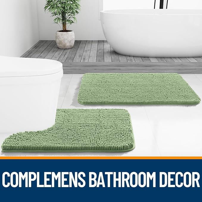 OLANLY Toilet Rugs U-Shaped 20x20, Soft Absorbent Chenille Contour Rugs | Sage Green, Quick-Drying Rubber Backing, Machine Washable Non-Slip Shaggy Bathroom Mat for Toilet, Home Decor Accessories