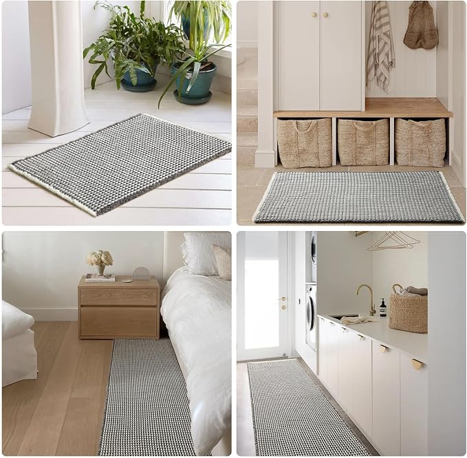 TYUU Waffle Runner Rug Bathroom, Long Boho Bathroom Rugs Non Slip Washable Super Absorbent Quick Dry Farmhouse Bath Decor, 72"x24" Grey and White