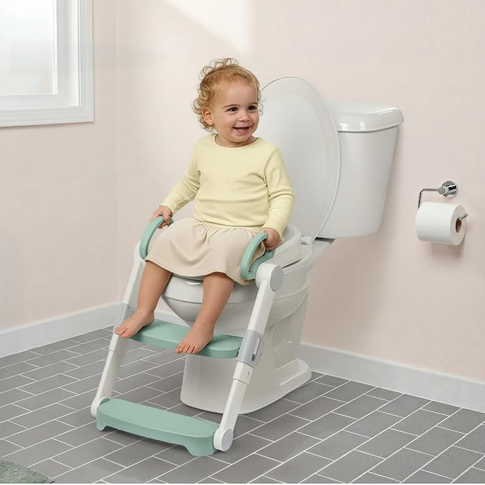 Ingenuity Foldaway Ladder Potty, Adjustable Step Stool Toilet Trainer Seat, Folds Flat for Easy Storage, Fits Most Toilets, Includes Potty Training Guide