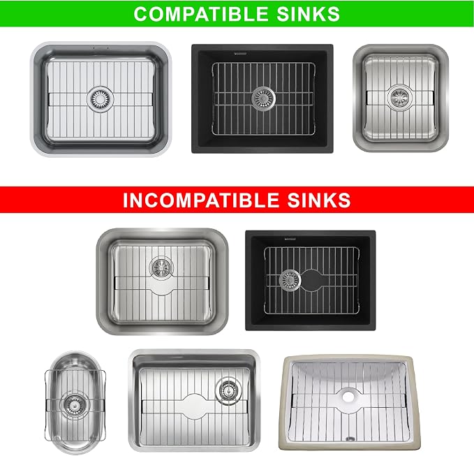 SunnyPoint 304 Stainless Steel Sink Protector Rack – Rust-Resistant Grid for Kitchen Sink Bottom, Scratch Prevention, Drainage Support, Fits Sinks 16.15" x 12.4", Center Drain Hole Required