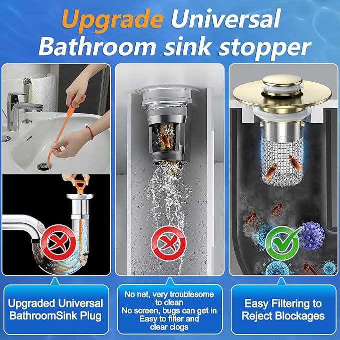 Bathroom Sink Drain Strainer,(4PCS) Pop-up Sink Drain Strainer with Removable Stainless Steel Strainer Basket Hair Catcher, Bathroom Sink Strainer for Bathroom Sink Stopper Replacement
