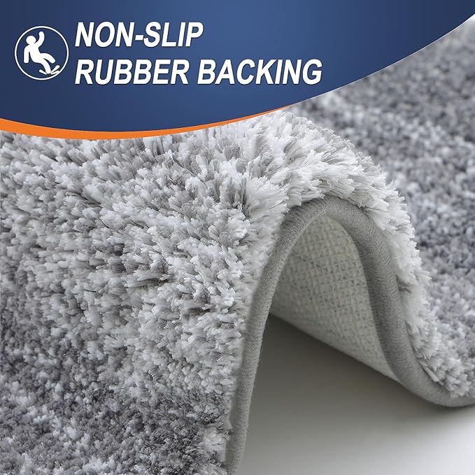 OLANLY Bathroom Runner Rug 45x27, Extra Soft Absorbent Microfiber Bath Rugs | Grey, Non-Slip Quick-Drying Rubber Backing, Machine Washable Long Bath Mat for Floor, Tub and Shower, Home Decor Accessories