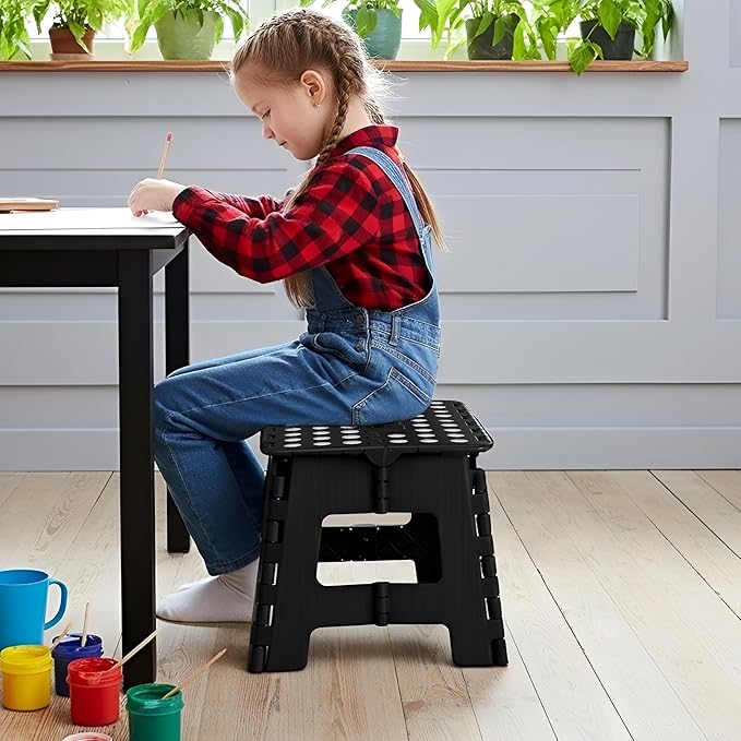 Utopia Home Folding Step Stool 9 Inch, Anti-Slip, Black, 1-Pack | Foldable step stool with anti-slip surface, built-in handle, and 300 lbs support for safe home use
