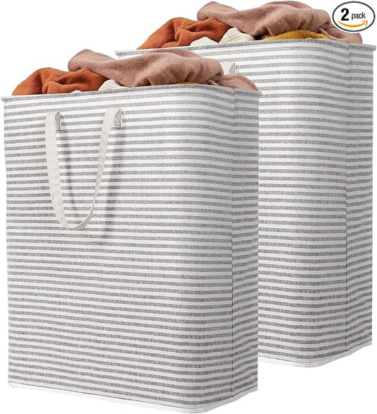 Lifewit 2 Pack Laundry Basket 125L Each, Collapsible Clothes Hamper with Reinforced Handles, Freestanding Waterproof Design for Bedroom and Laundry Room, Grey 250L Total
