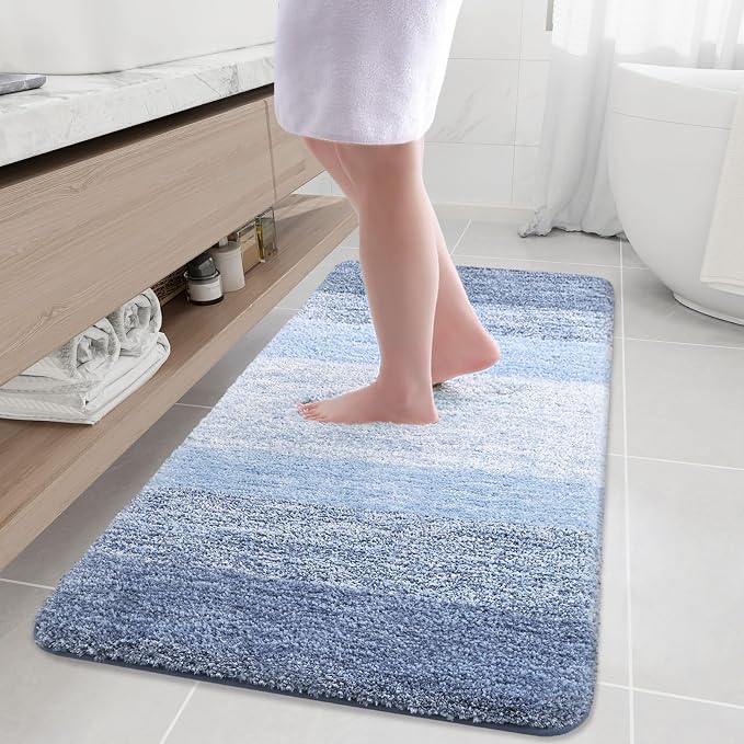Arotive Microfiber Bathroom Rugs, Shaggy Soft Absorbent Bath Rug, 54x24 | LightBlue, Rubber Backing Thick Plush Machine Washable Dry Bath Mats for Bathroom, Tub and Shower, Rectangular