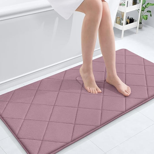 OLANLY Memory Foam Bath Mat 44x24, Ultra Soft and Absorbent Bathroom Rugs | Deep Plum, Quick Dry, Machine Washable Shower Bath Rugs, Comfortable Bath Carpet for Bathroom Floor, Tub and Shower