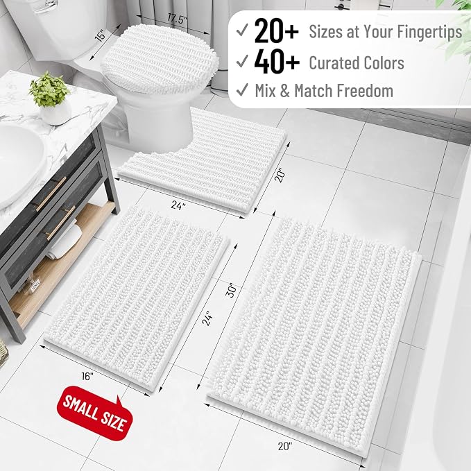 Arotive Bathroom Rugs Mat 44x24, Soft Absorbent Chenille Shaggy Bath Mat | White, Machine Wash Dry, Bath Rugs for Bathroom Floor, Tub and Shower, Home Decor Accessories