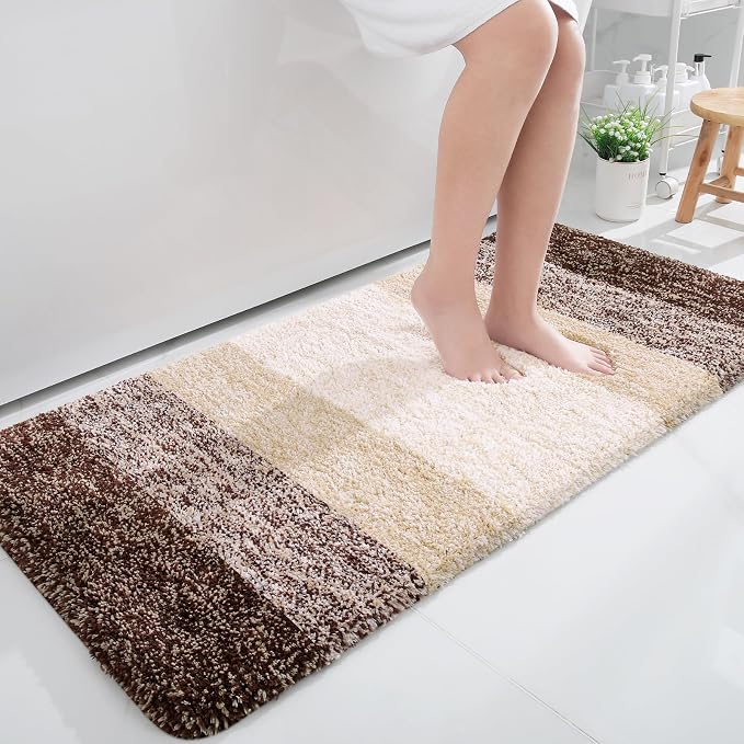 OLANLY Bathroom Runner Rug 45x27, Extra Soft Absorbent Microfiber Bath Rugs | Brown, Non-Slip Quick-Drying Rubber Backing, Machine Washable Long Bath Mat for Floor, Tub and Shower, Home Decor Accessories