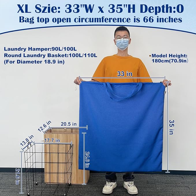 Thick Laundry Bag 33"Wx 35"H,Extra Large Heavy Duty Hamper Liner, XL Blue | Thick Fabric, with Handles & Drawstring Closure, Washable Basket Liner Bag, Home Storage Sack, 1Pack
