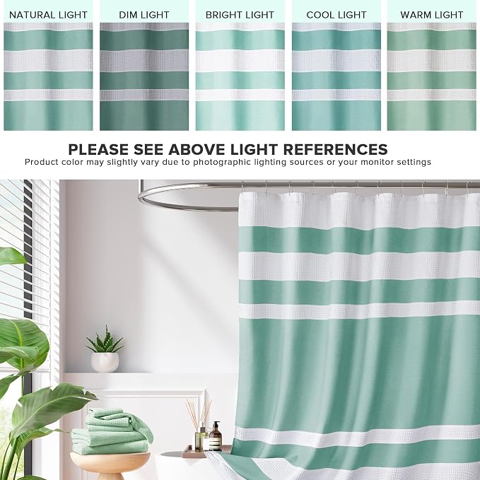 Madison Park Spa Waffle Shower Curtain for Bathroom, 72 x 72, Aqua | Striped, Pieced Fabric Design, 3M Scotchgard Moisture Management, Hotel Quality, Modern, for Bathroom, OEKO-TEX Certified