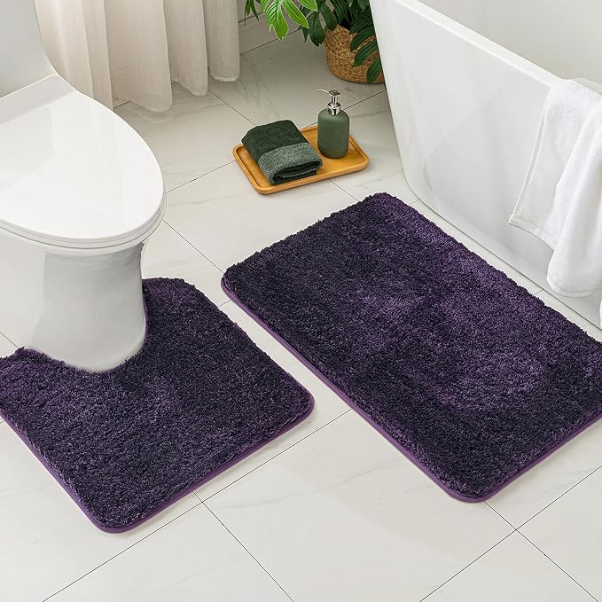 MIULEE Dark Purple Bathroom Rugs Soft Microfiber Bath Mat 20x30 Inch | Absorbent, Non Slip, Quick Dry, Fluffy Bath Rugs for Bathroom Floor Tub Showers, Machine Washable