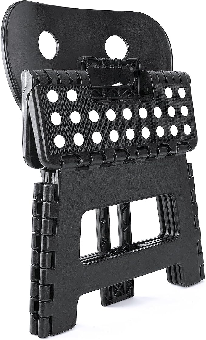 Folding Step Stool with Back Support for Kids,9" Kids Step Stool for Outdoor or Indoor Kitchen Step Stools and Bathroom Stool for Toddlers Boys Girls - Black