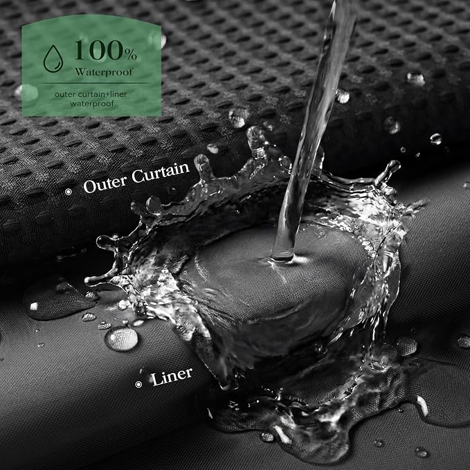 Black Hook Free Waffle Shower Curtain & Snap-in Fabric Liner,72x75 | Less Time to install, 3 in 1 Fabric Shower Curtain and Liner Set with Magnets, Mesh Top Window, Shower Curtains for Bathroom