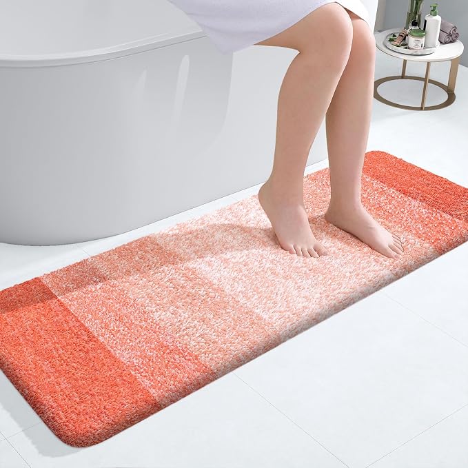 OLANLY Bathroom Runner Rug 47x17, Extra Soft Absorbent Microfiber Bath Rugs | Coral, Non-Slip Quick-Drying Rubber Backing, Machine Washable Long Bath Mat for Floor, Tub and Shower, Home Decor Accessories