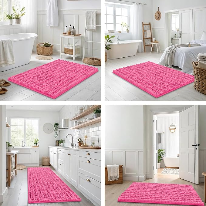 Smiry Bathroom Rugs 30X20, Extra Soft Rubber Backing Chenille Bath Mats | Hot Pink Machine Washable Non Slip Quick Dry Bath Mats for Bathroom Floor, Tub, Shower, Home Decor Accessories