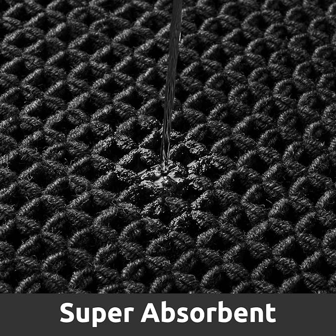 AMOAMI Waffle Bath-Mat, Absorbent Bath Mats for Bathroom Non Slip, Machine Washable Bathroom Rugs with Tassels Ultra Soft Boho Bath Rugs for Floor 2'x6'(24"x72") Black