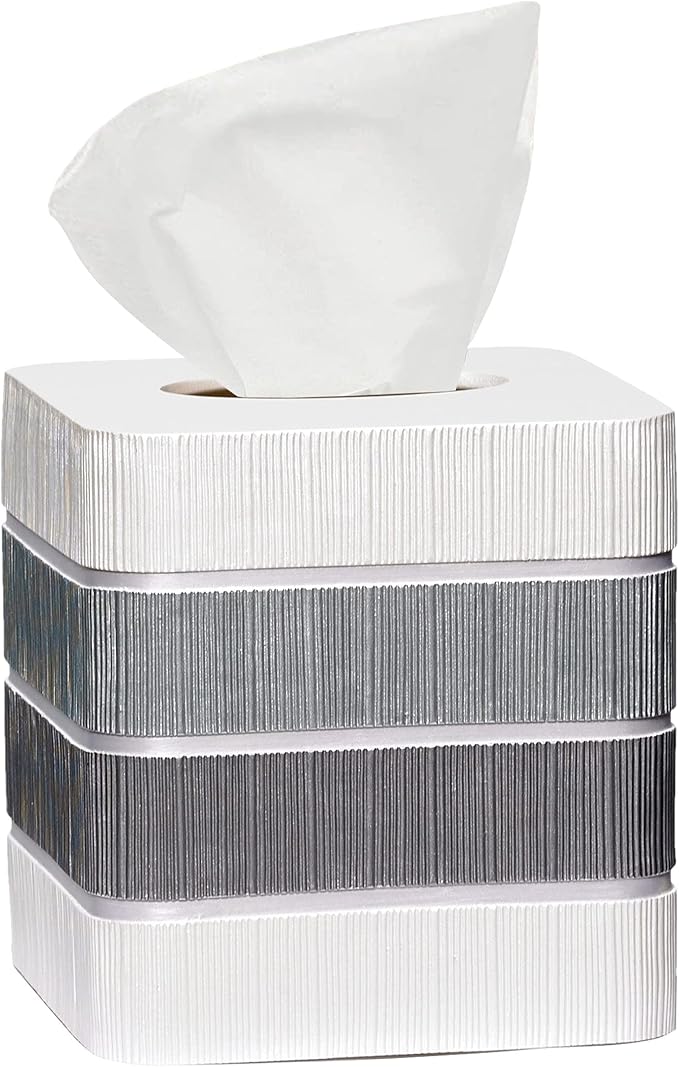 Modern Line Stylish Tissue Box Holder - Modern Classic Luxury Decor with Western Design - Square Tissue Cover for Bathroom, by Zahari Home