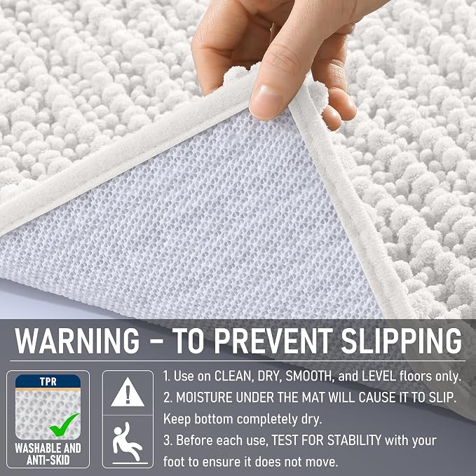 OLANLY Bathroom Runner Rugs 47x20, Thick Soft Absorbent Chenille Bath Rugs | Ivory, Quick-Drying Rubber Backing, Long Shaggy Bath Mat, Machine Washable for Floor, Tub and Shower, Home Decor Accessories