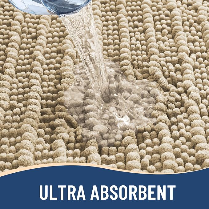 Arotive Bathroom Rugs Mat 47x20, Soft Absorbent Chenille Shaggy Bath Mat | Beige, Machine Wash Dry, Bath Rugs for Bathroom Floor, Tub and Shower, Home Decor Accessories