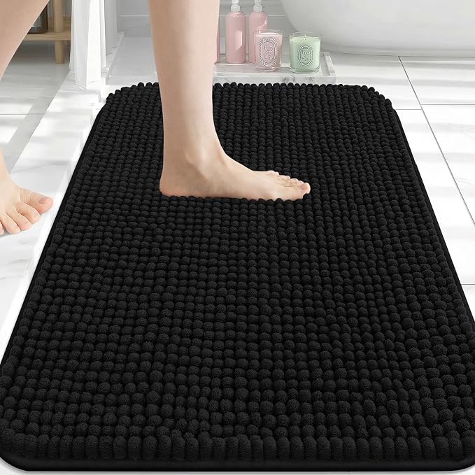 Arotive Chenille Bathroom Rugs 34x21, Soft Absorbent Bath Mat, Black | Rubber Backing, Machine Washable Dry Bath Mats for Bathroom Floor, Tub and Shower, Home Decor Accessories