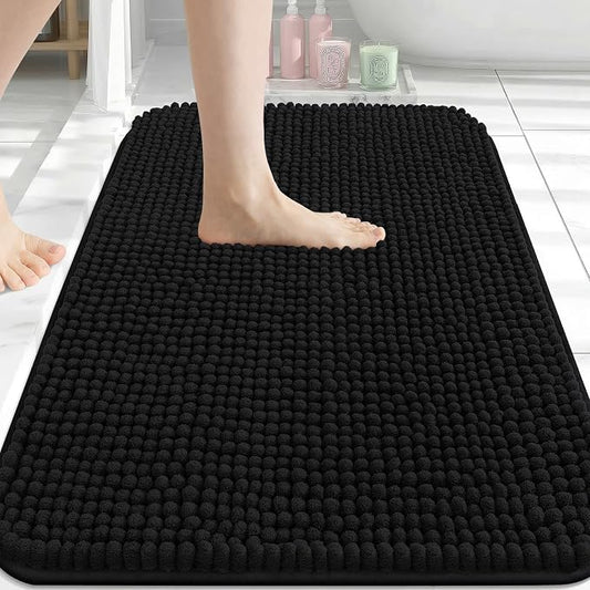 Arotive Chenille Bathroom Rugs 34x21, Soft Absorbent Bath Mat, Black | Rubber Backing, Machine Washable Dry Bath Mats for Bathroom Floor, Tub and Shower, Home Decor Accessories