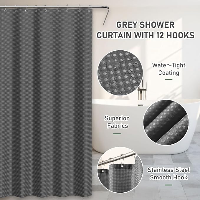 Bathroom Accessory Set - Bathroom Set, 27PC Bathroom Accessories Set, Grey Bathroom Sets with Shower Curtain and Rugs, Mini Trash Can, Toilet Brush, Trash Can & Soap Dispenser