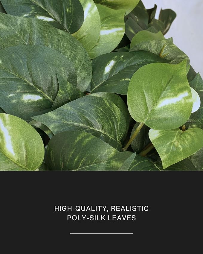 Retrograde 32" Fake Plant, Silk Faux Pothos Ivy Plant (Variegated) | Removable Pot Included, Realistic Silk Fake Plants Indoor, Artificial Plants for Hanging, Lush Trailing Fake Pothos