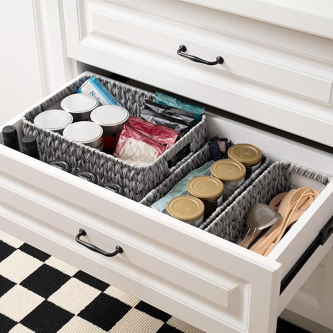 GRANNY SAYS Wicker Baskets for Organizing, Storage Baskets for Shelves | Small Woven Storage Baskets for Shelf, Rattan Basket for Organizing, Wicker Basket Set, 3-Pack Small Waterproof Baskets