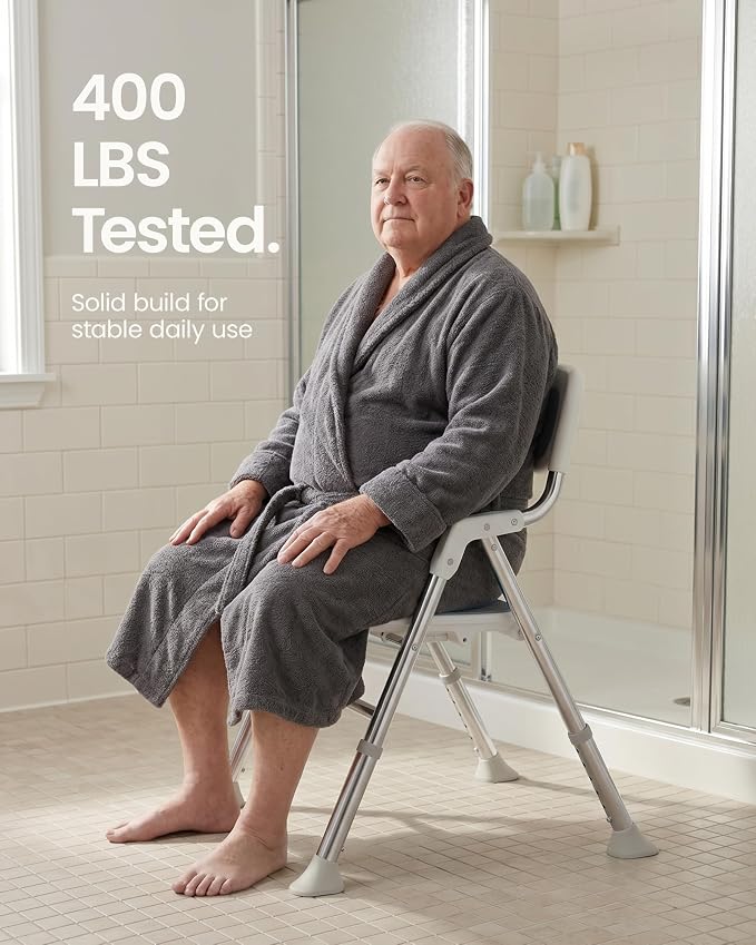 Foldable Shower Chair with Arms and Back Inside Shower, 400LBS Heavy Duty Shower Seat for Elderly Seniors Disabled Adults, U-Shape Cutout 6-Level Height Adjustable Folding Bath Stool