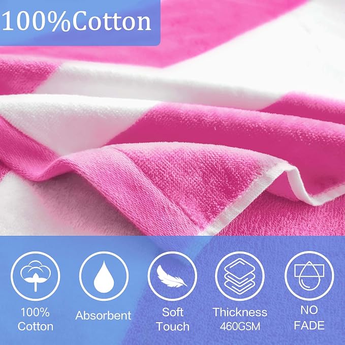 VOOVA & MOVAS Kids Hooded Poncho Towel, 8 Years UP, 100% Cotton,Pink Stripe | Eye-Catching Two-Tone Stripe Design, Soft, Absorbent & Quick Dry, Ideal for Beach, Pool and Daily Bath
