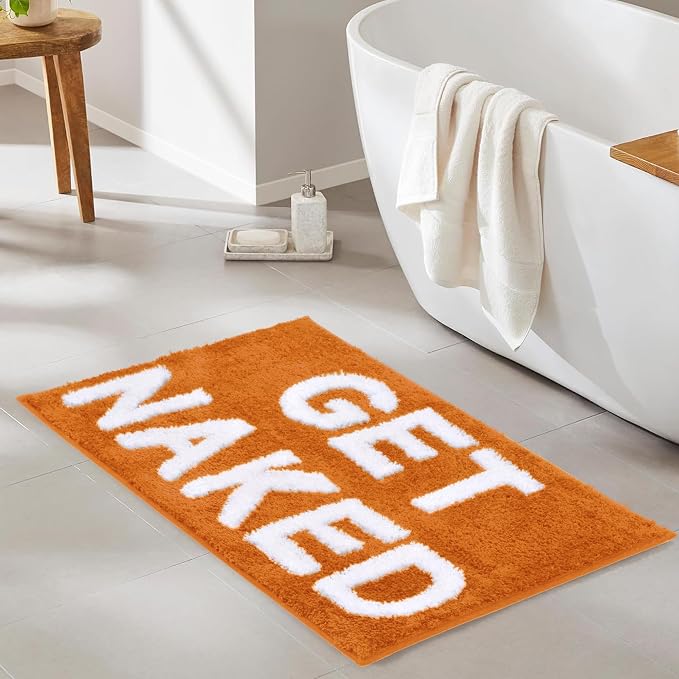 Zeeinx Get Naked Bath Mat Cute Bathroom Rugs Orange Bath Mat 20”x32” | Non Slip Absorbent Microfiber Machine Washable Orange Bathroom Rugs for Tub and Shower Orange Bathroom Decor