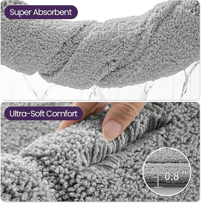DEXI Bathroom Rugs 36x24, Non-Slip and Absorbent Bath Mat, Light Grey | Machine Washable, Soft Plush Microfiber Bathmat with Rubber Back, Quick Dry Rug for Shower, Tub, Sink