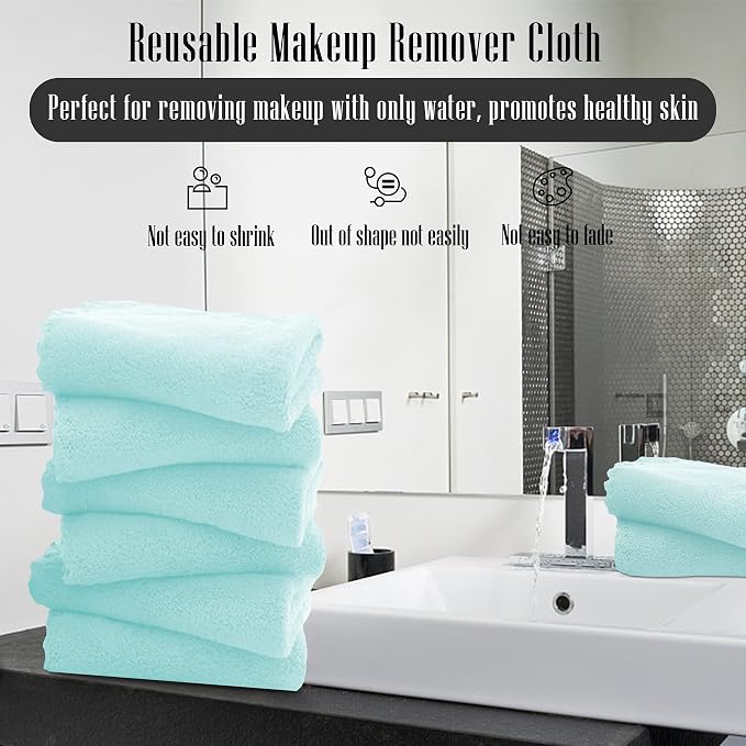 TENSTARS 12 Pack Premium Washcloths Set - Quick Drying- Soft Microfiber Coral Velvet Highly Absorbent Wash Clothes - Multipurpose Use as Bath, Spa, Facial, Fingertip Towel (Frozen Blue)