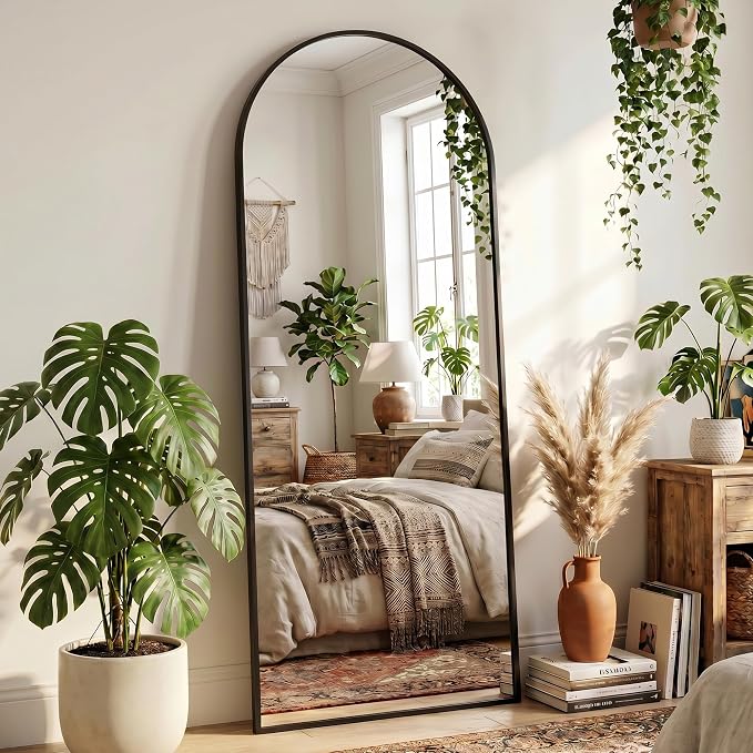 Full Length Mirror, 71" x 28" Arched Full Body Mirror Large Standing Floor Mirrors, Mirrors for Bedroom, Bathroom, Living Room Standing or Wall Leaning, Black