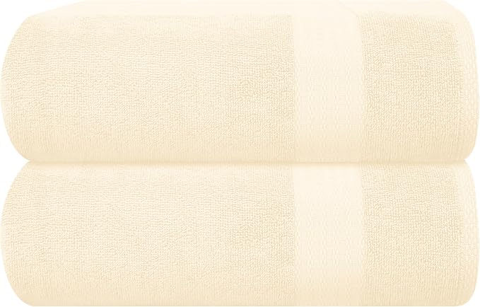 GLAMBURG Premium Cotton Oversized 2 Pack Bath Sheet 35x70-100% Pure Cotton - Ideal for Everyday use - Ultra Soft & Highly Absorbent - Machine Washable – Ivory