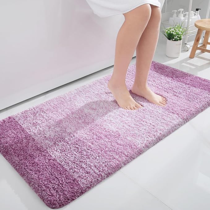 OLANLY Large Bathroom Rugs 50x30, Extra Soft Absorbent Microfiber Bath Rugs | Pinkish-Purple, Non-Slip Quick-Drying Rubber Backing, Washable Bath Mat for Floor, Tub and Shower, Home Decor Accessories
