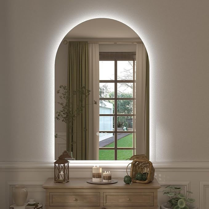 24x36 Inch Backlit Arched LED Bathroom Mirror | Dimmable LED Vanity Mirror with Lights, Anti-Fog, Shatter-Proof, 3 Colors, Memory, ETL Listed