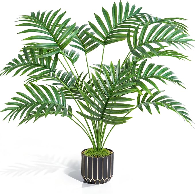 florisso 28" Fake Plants Artificial Areca Palm Plant Tall Faux Plants | Indoor Outdoor Tree, Fade-Resistant, Zero Maintenance, Premium Durable for Living Room Home Decor